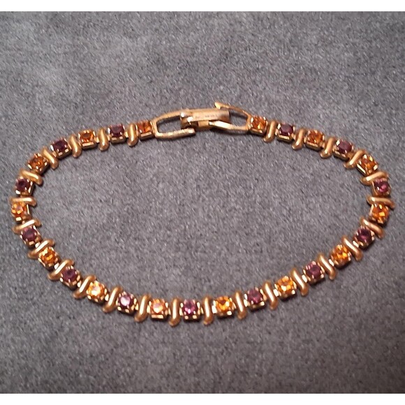 Vintage Purple Orange Rhinestone Tennis Bracelet - Picture 1 of 4